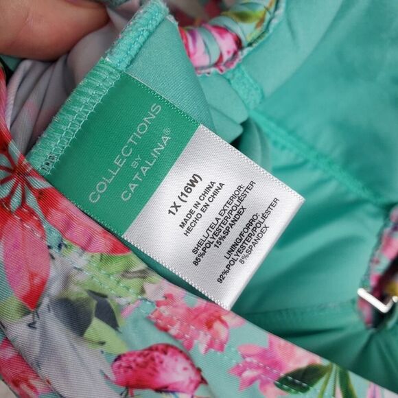 Collections by Catalina Floral Ruffled Swimsuit Top Pink Green Size 1x 16W - Picture 3 of 8